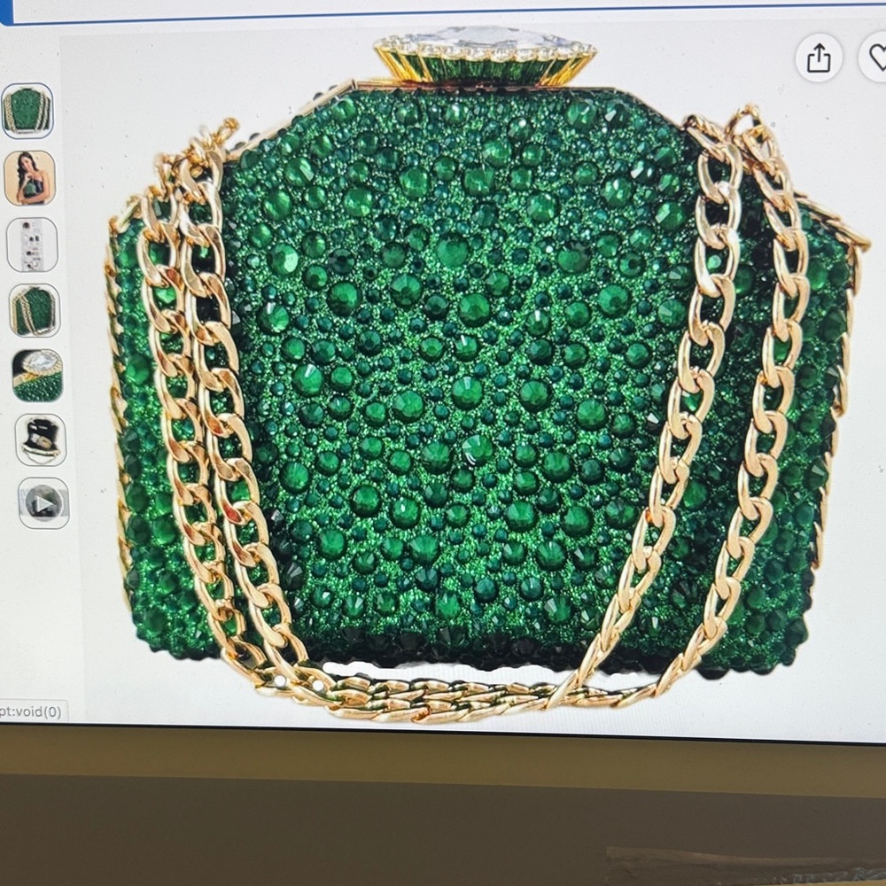Emerald Crystal Evening Clutch with Gold Chain